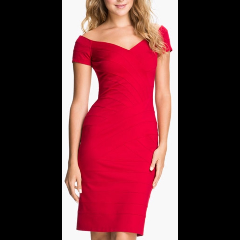 T by Tadashi off shoulder bandage dress